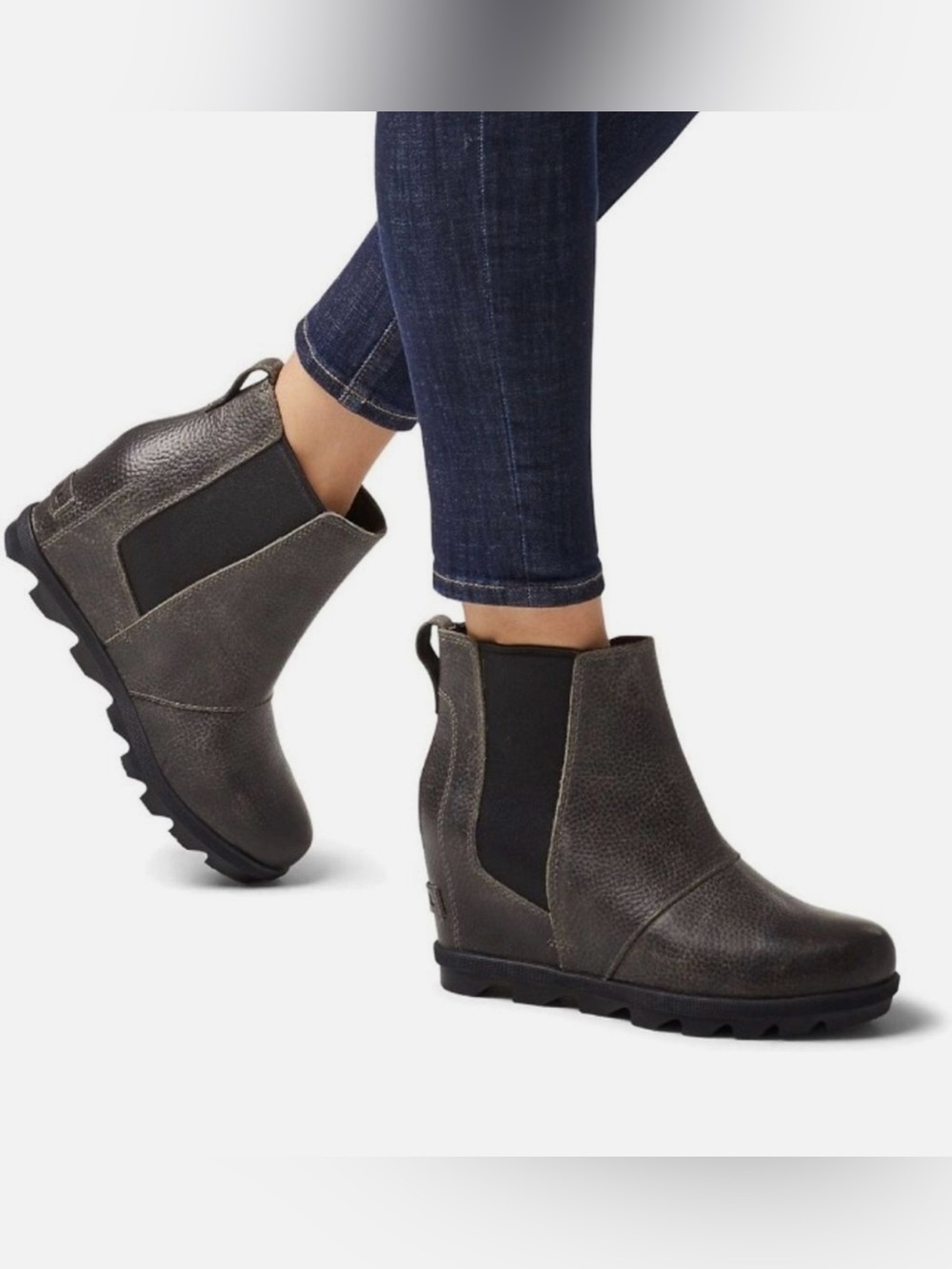 Sorel Joan Of Arctic Chelsea Wedge II Black/Grey Booties Sz 9 Waterproof
